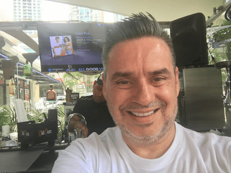Never mind my haircut – it must have been after a drink or two too many. My Nicaraguan friend is in the background. Marrush Restaurant, Panama City by LP Wirth
