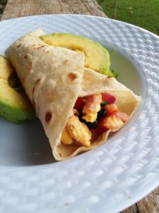 Bacon, Beans, & Scrambled Eggs Breakfast Burrito. By Cheri Majors